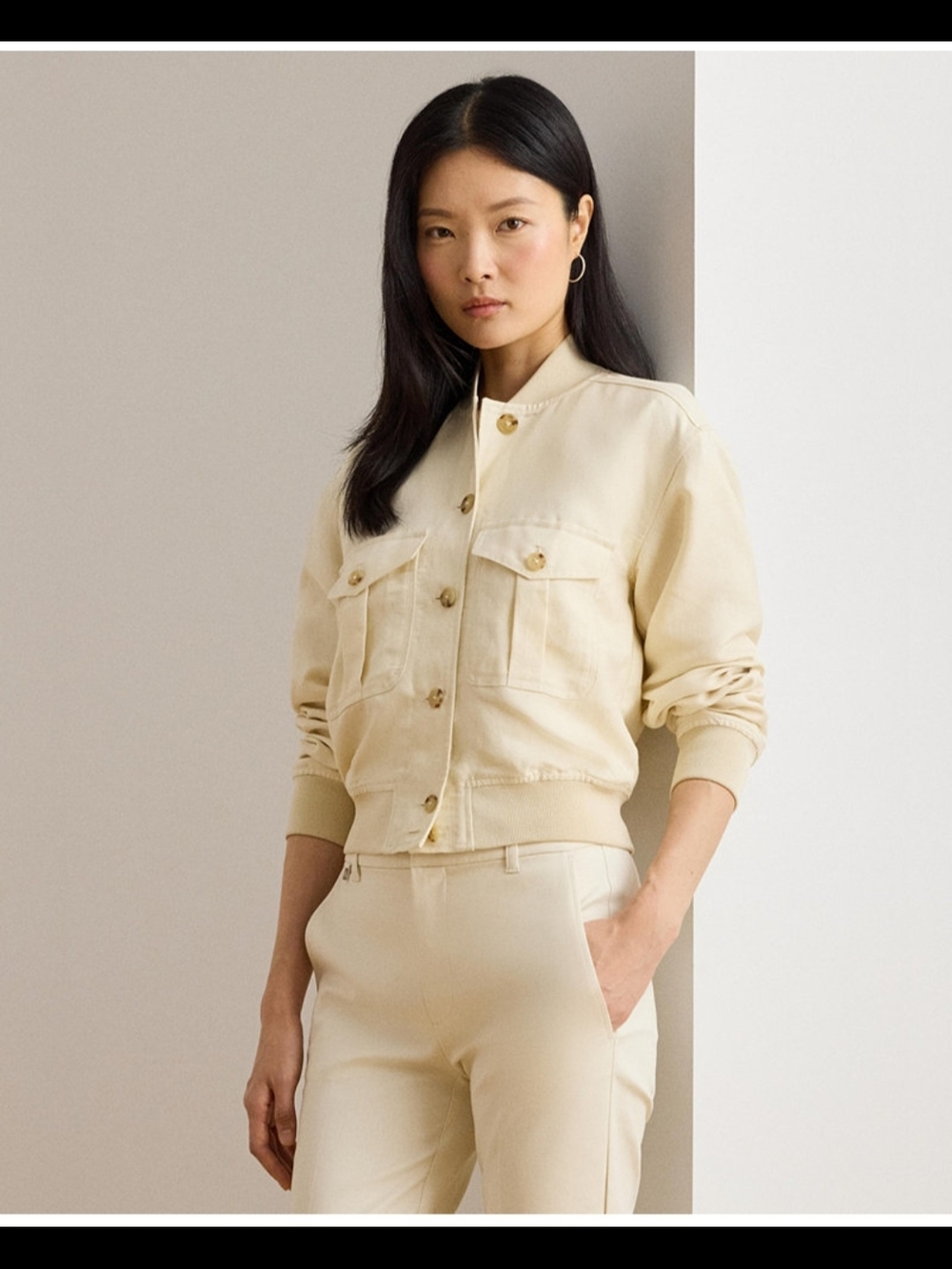 Lauren Ralph Lauren Linen-Blend Bomber Jacket Bone Beige NWT Women's 16 #A1